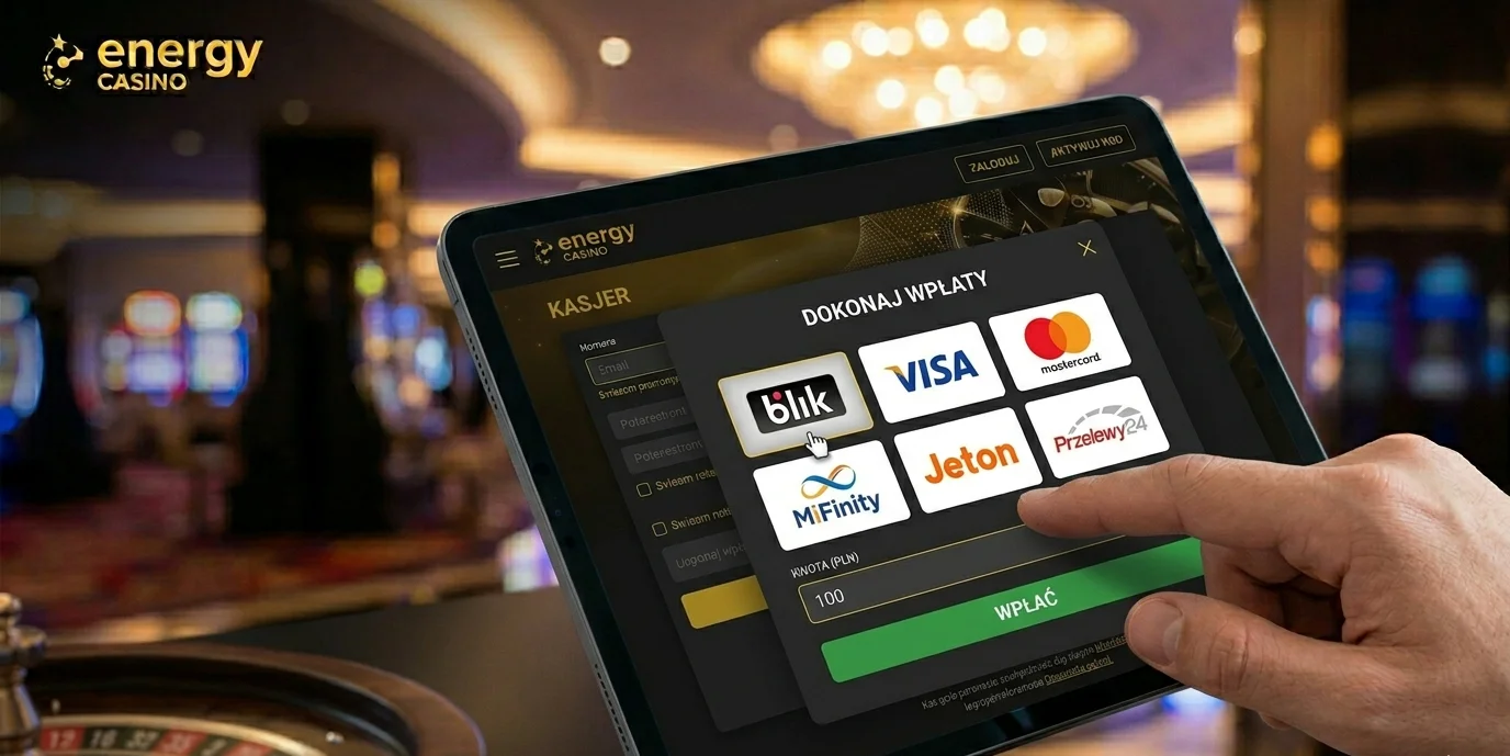 Kasjer Energy Casino z dostępnymi metodami wpłaty BLIK, Visa, Mastercard i przelew
