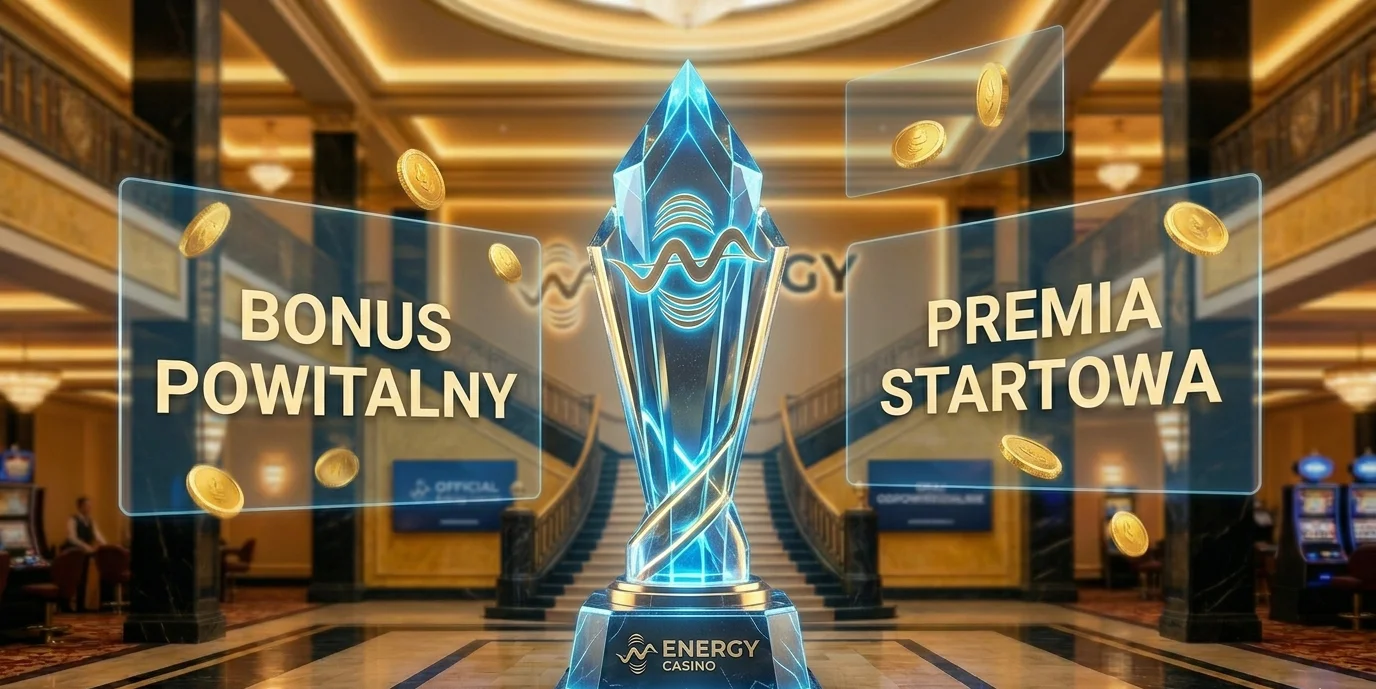 Energy Casino bonus powitalny z trofeum kryształowym i symbolami nagród
